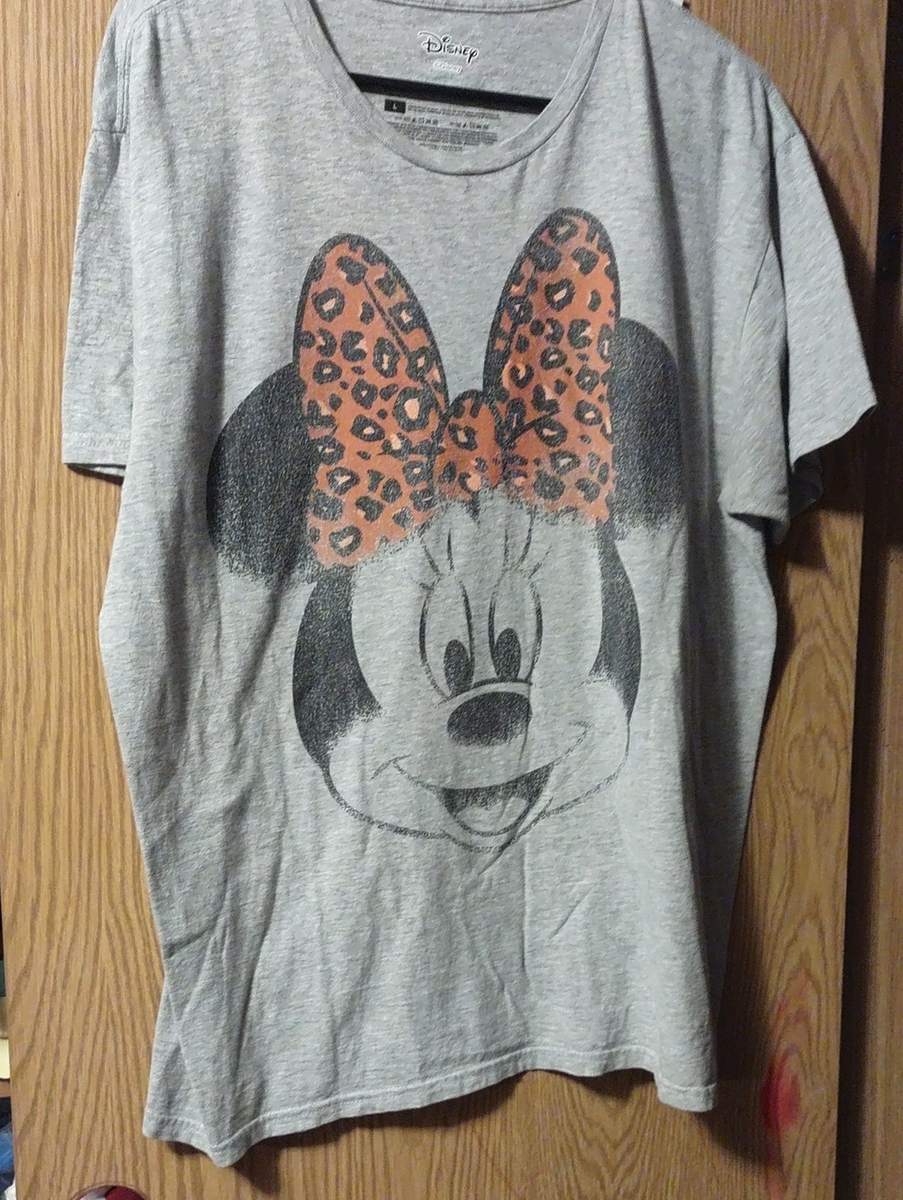 Disney Gray Tee with Minnie Mouse and Orange Leopard Bow
